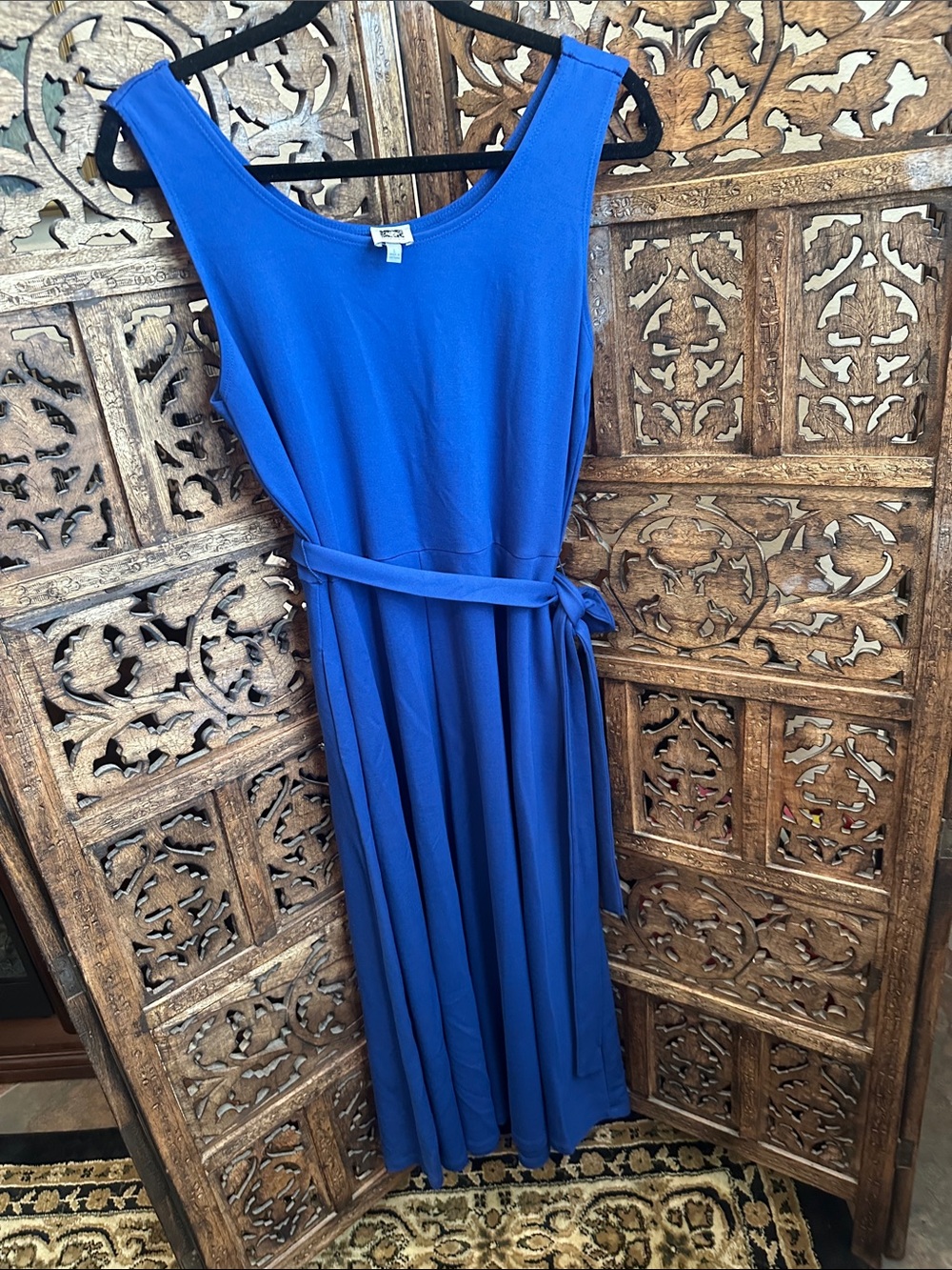 Anne Klein Royal Blue Sleeveless Belted Midi Dress Size L